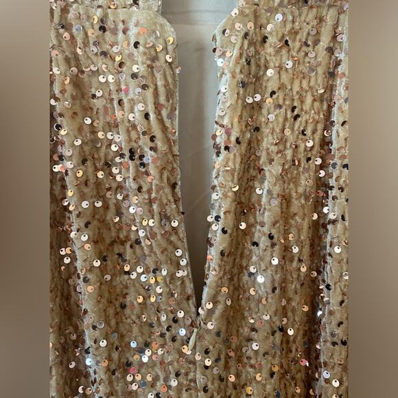 Gold Sequin Maxi Dress Womens Size 2 Party Guest Formal Gown Elegant Prom NWTF - Picture 7 of 16